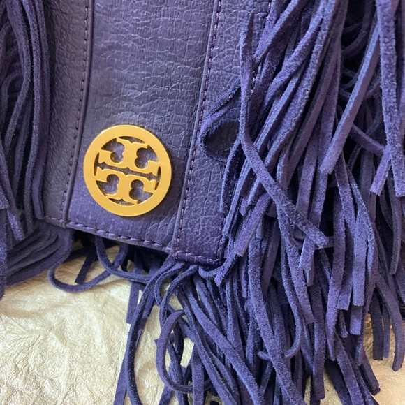 TORY BURCH PURPLE SAWLA LEATHER SUEDE CLUTCH GUC M - Picture 3 of 16